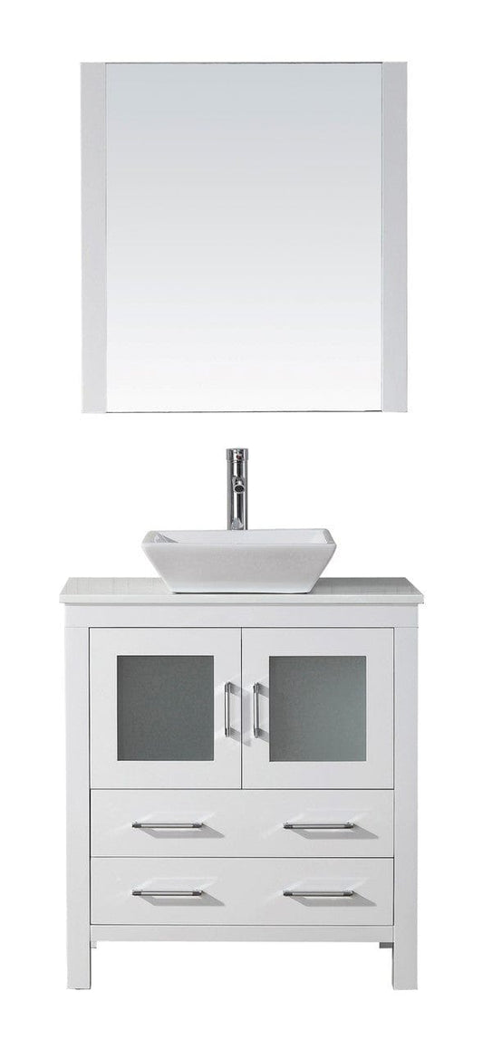 Virtu USA Dior 30" Single Bathroom Vanity Cabinet Set in White w/ Pure White Stone Counter-Top