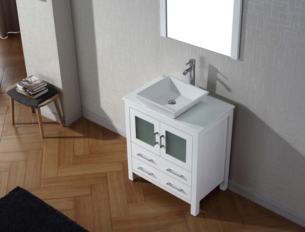 Virtu USA Vanities PS-104-BN Virtu USA Dior 30 Single Bathroom Vanity Set in White w/ Pure White Stone Counter-Top | Vessel Sink