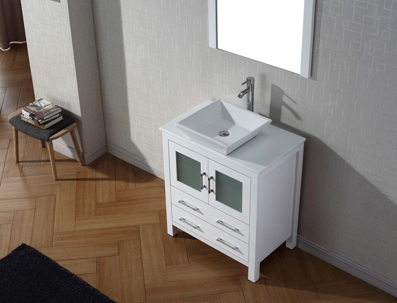 Virtu USA Dior 30 Single Bathroom Vanity Set in White w/ Pure White Stone Counter-Top | Vessel Sink