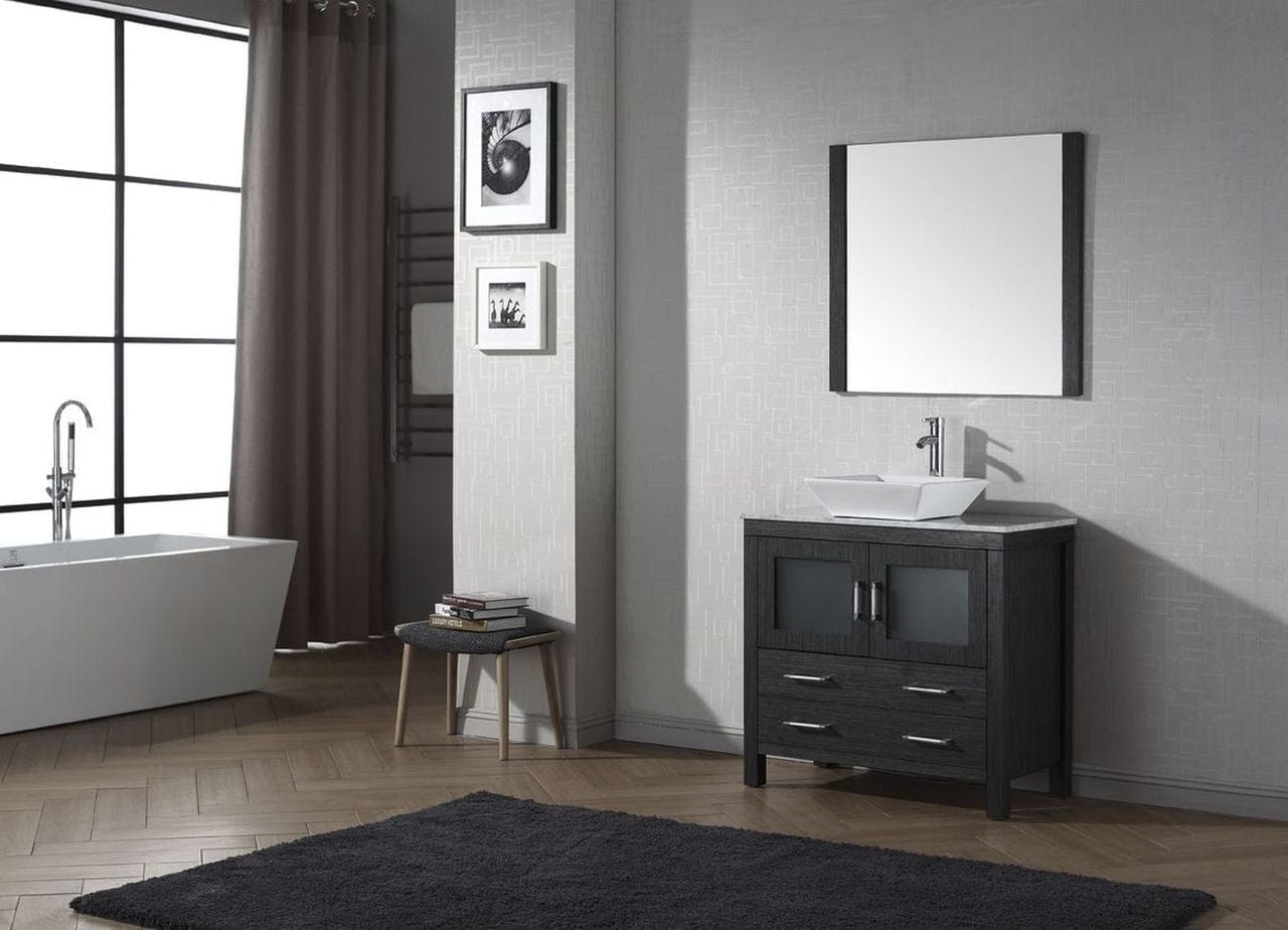 Virtu USA Dior 30 Single Bathroom Vanity Set in Zebra Grey w/ Italian Carrara White Marble Counter-Top | Vessel Sink