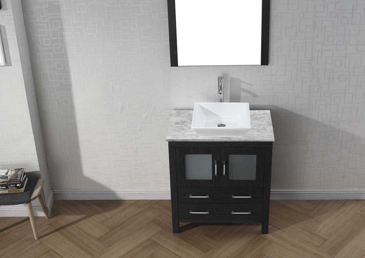 Virtu USA Vanities PS-104-BN Virtu USA Dior 30 Single Bathroom Vanity Set in Zebra Grey w/ Italian Carrara White Marble Counter-Top | Vessel Sink