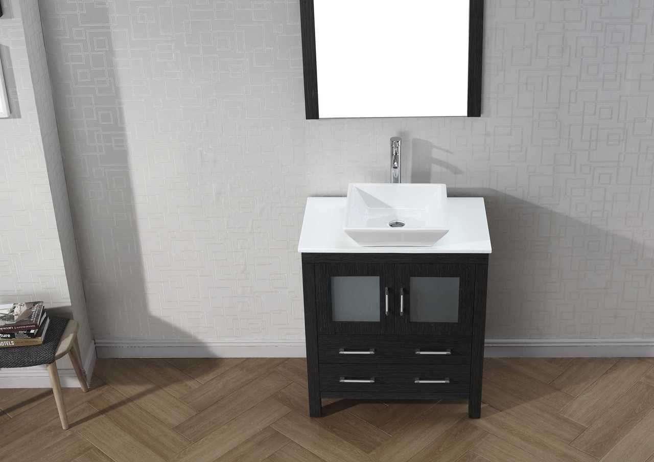 Virtu USA Vanities PS-104-BN Virtu USA Dior 30 Single Bathroom Vanity Set in Zebra Grey w/ Pure White Stone Counter-Top | Vessel Sink