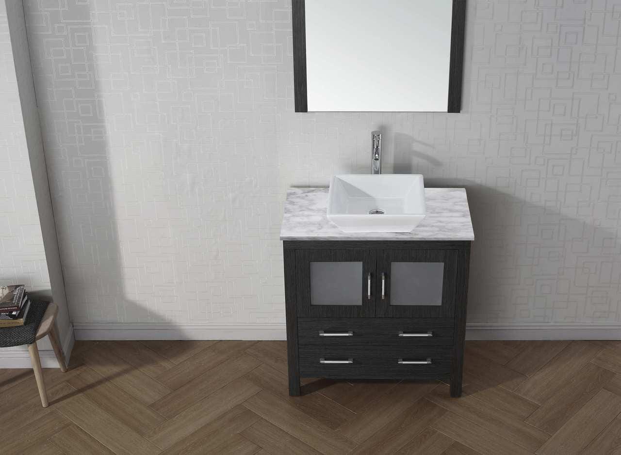 Virtu USA Dior 32 Single Bathroom Vanity Set in Zebra Grey w/ Italian Carrara White Marble Counter-Top | Vessel Sink