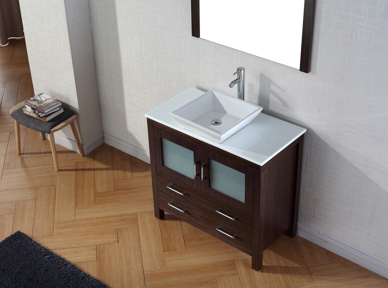 Virtu USA Vanities PS-104-BN Virtu USA Dior 36 Single Bathroom Vanity Set in Espresso w/ Pure White Stone Counter-Top | Vessel Sink