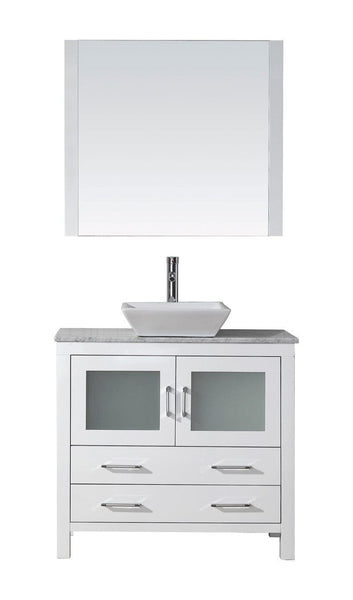 Virtu USA Dior 36 Single Bathroom Vanity Cabinet Set in White w/ Italian Carrara White Marble Counter-Top