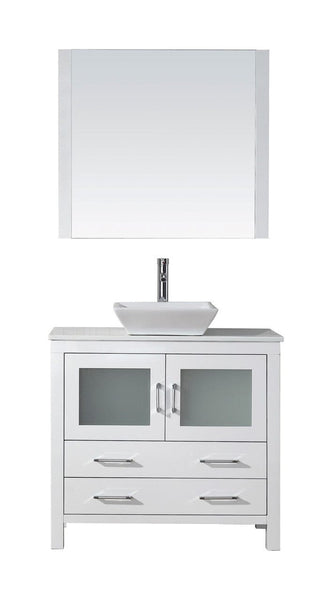 Virtu USA Dior 36 Single Bathroom Vanity Cabinet Set in White w/ Pure White Stone Counter-Top