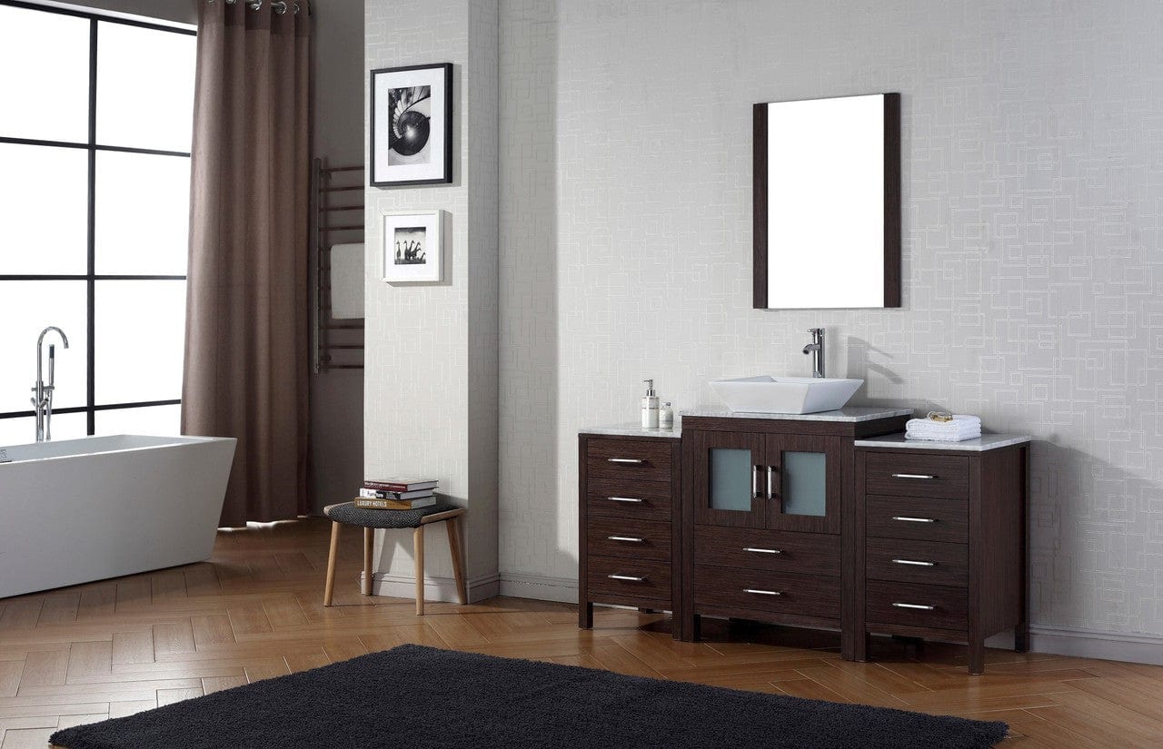 Virtu USA Dior 60 Single Bathroom Vanity Set in Espresso w/ Italian Carrara White Marble Counter-Top | Vessel Sink