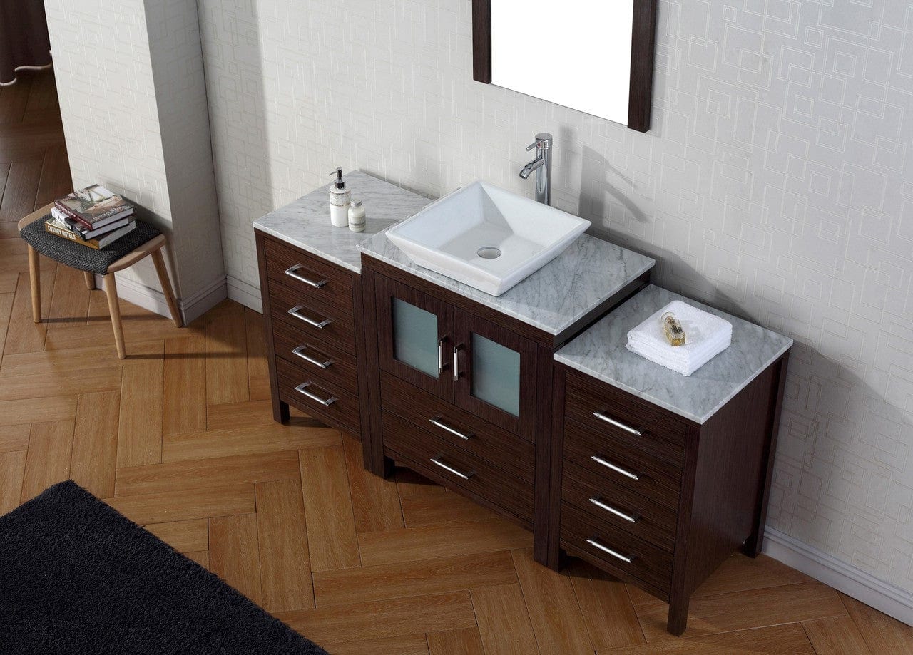 Virtu USA Vanities PS-104-BN Virtu USA Dior 60 Single Bathroom Vanity Set in Espresso w/ Italian Carrara White Marble Counter-Top | Vessel Sink