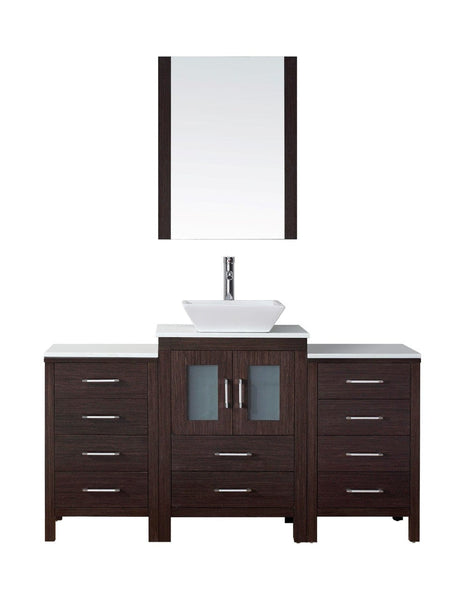 Virtu USA Dior 60 Single Bathroom Vanity Cabinet Set in Espresso w/ Pure White Stone Counter-Top