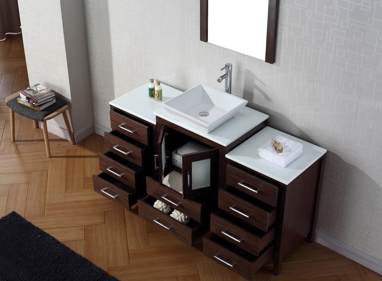Virtu USA Dior 60 Single Bathroom Vanity Set in Espresso w/ Pure White Stone Counter-Top | Vessel Sink