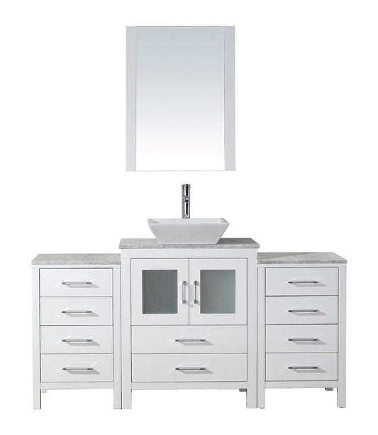 Virtu USA Dior 60" Single Bathroom Vanity Cabinet Set in White w/ Italian Carrara White Marble Counter-Top