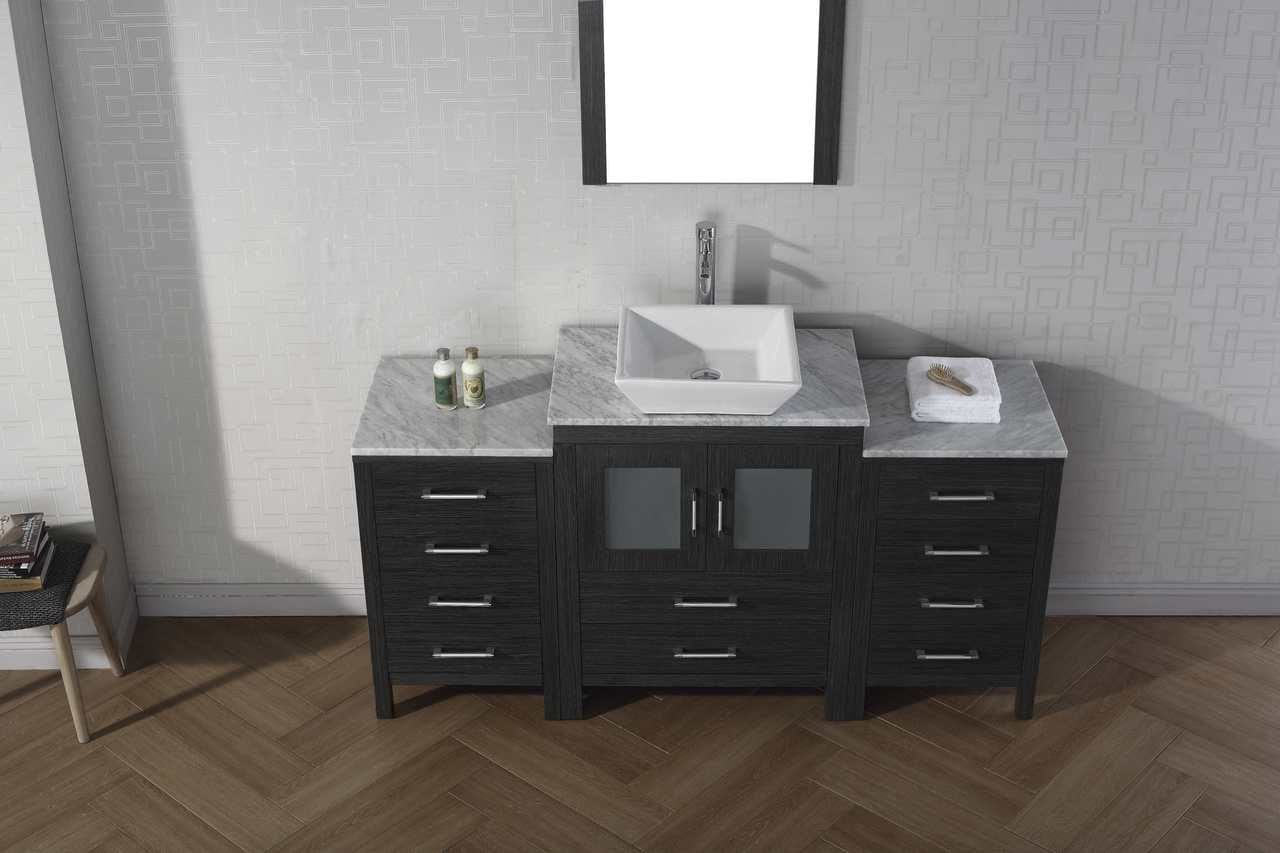 Virtu USA Dior 60 Single Bathroom Vanity Set in Zebra Grey w/ Italian Carrara White Marble Counter-Top | Vessel Sink