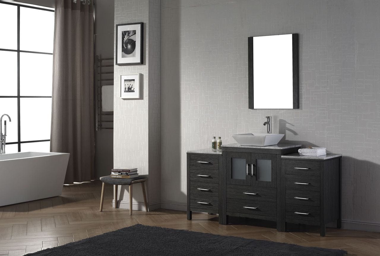 Virtu USA Dior 60 Single Bathroom Vanity Set in Zebra Grey w/ Italian Carrara White Marble Counter-Top | Vessel Sink