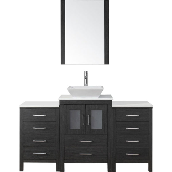 Virtu USA Dior 60 Single Bathroom Vanity Cabinet Set in Zebra Grey w/ Pure White Stone Counter-Top