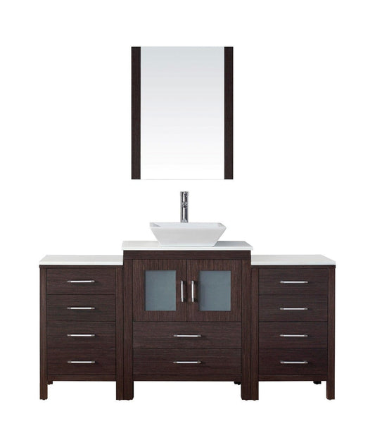 Virtu USA Dior 64" Single Bathroom Vanity Cabinet Set in Espresso w/ Pure White Stone Counter-Top