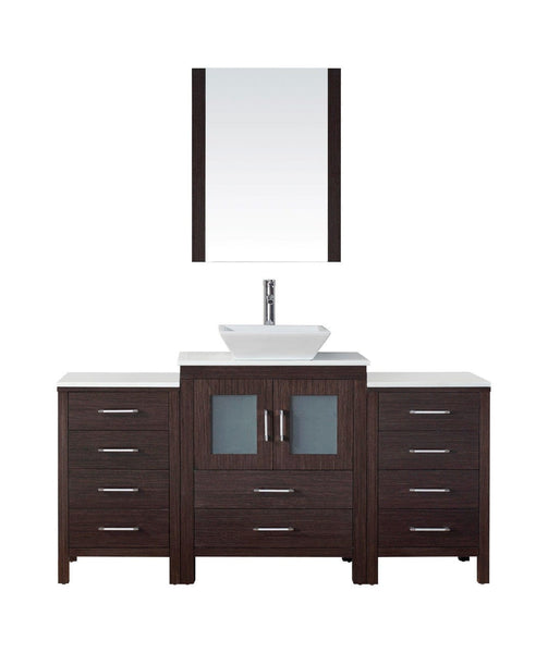 Virtu USA Dior 64 Single Bathroom Vanity Cabinet Set in Espresso w/ Pure White Stone Counter-Top