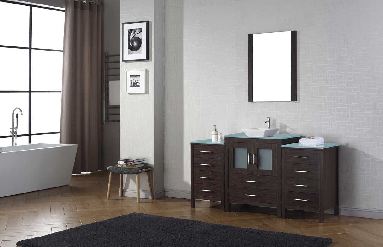 Virtu USA Vanities PS-104-BN Virtu USA Dior 64 Single Bathroom Vanity Set in Espresso w/ Tempered Glass Counter-Top | Vessel Sink