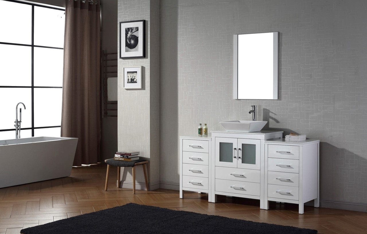 Virtu USA Dior 64 Single Bathroom Vanity Set in White w/ Pure White Stone Counter-Top | Vessel Sink