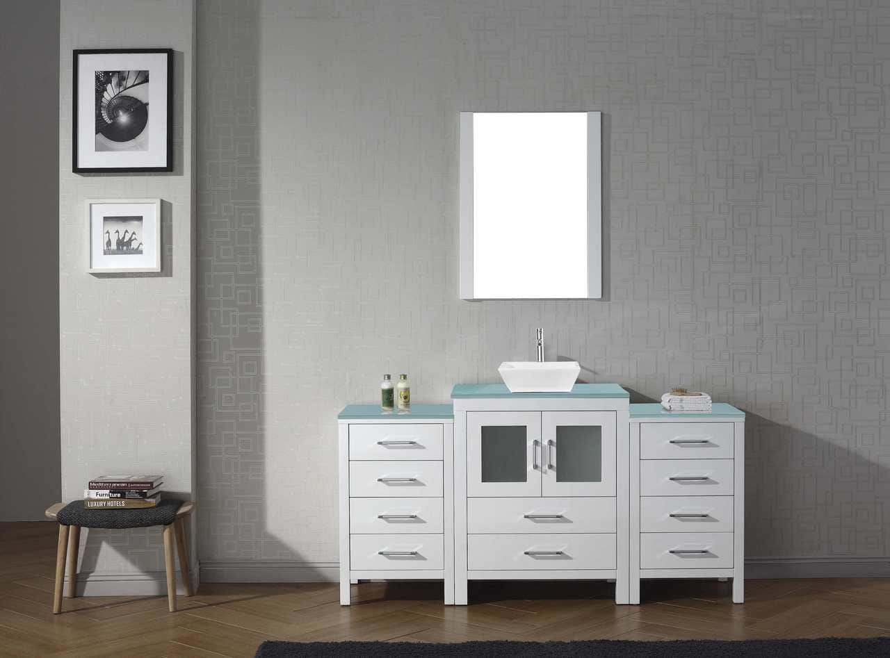 Virtu USA Vanities PS-104-BN Virtu USA Dior 64 Single Bathroom Vanity Set in White w/ Tempered Glass Counter-Top | Integrated Sink