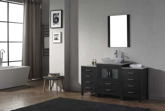Virtu USA Dior 64 Single Bathroom Vanity Set in Zebra Grey w/ Italian Carrara White Marble Counter-Top | Vessel Sink