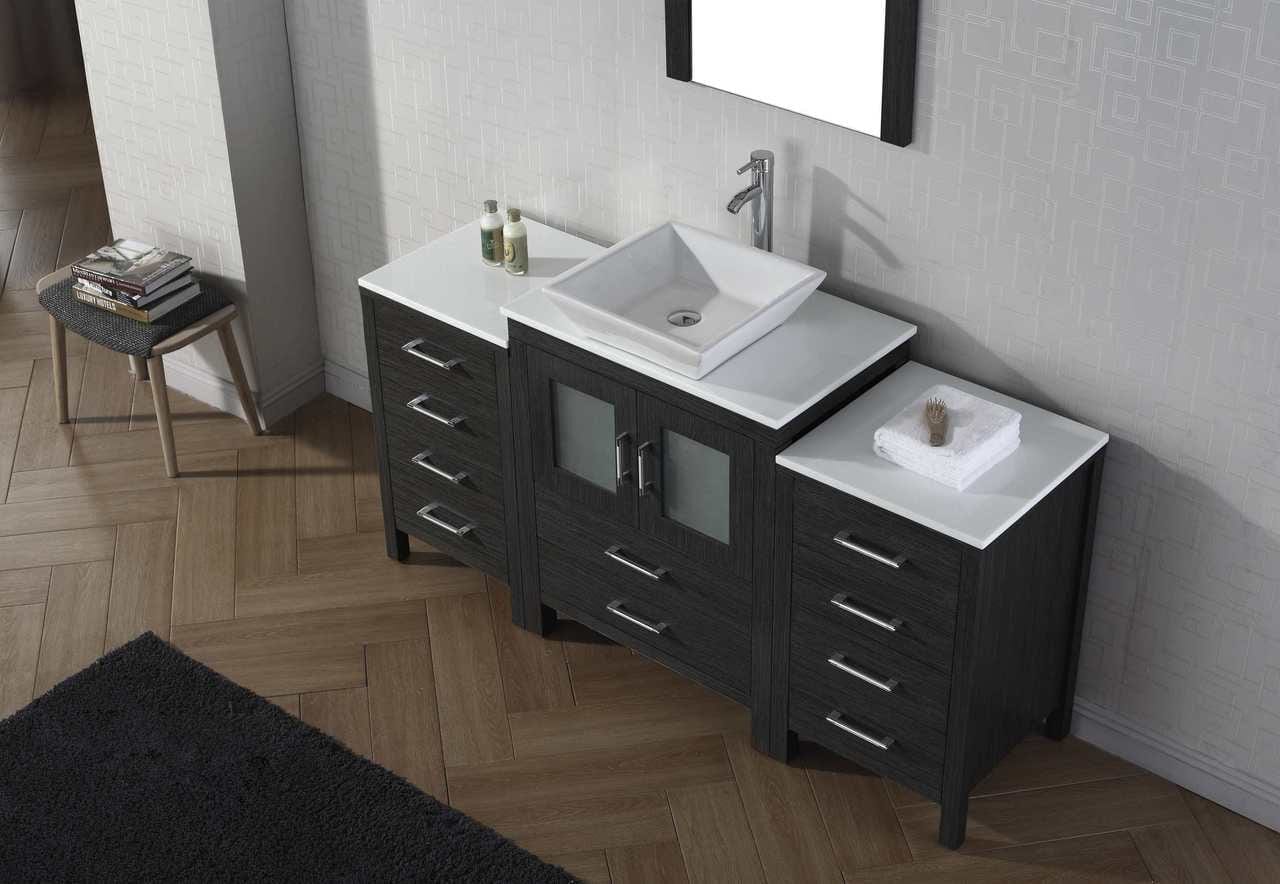 Virtu USA Dior 64 Single Bathroom Vanity Set in Zebra Grey w/ Pure White Stone Counter-Top | Vessel Sink