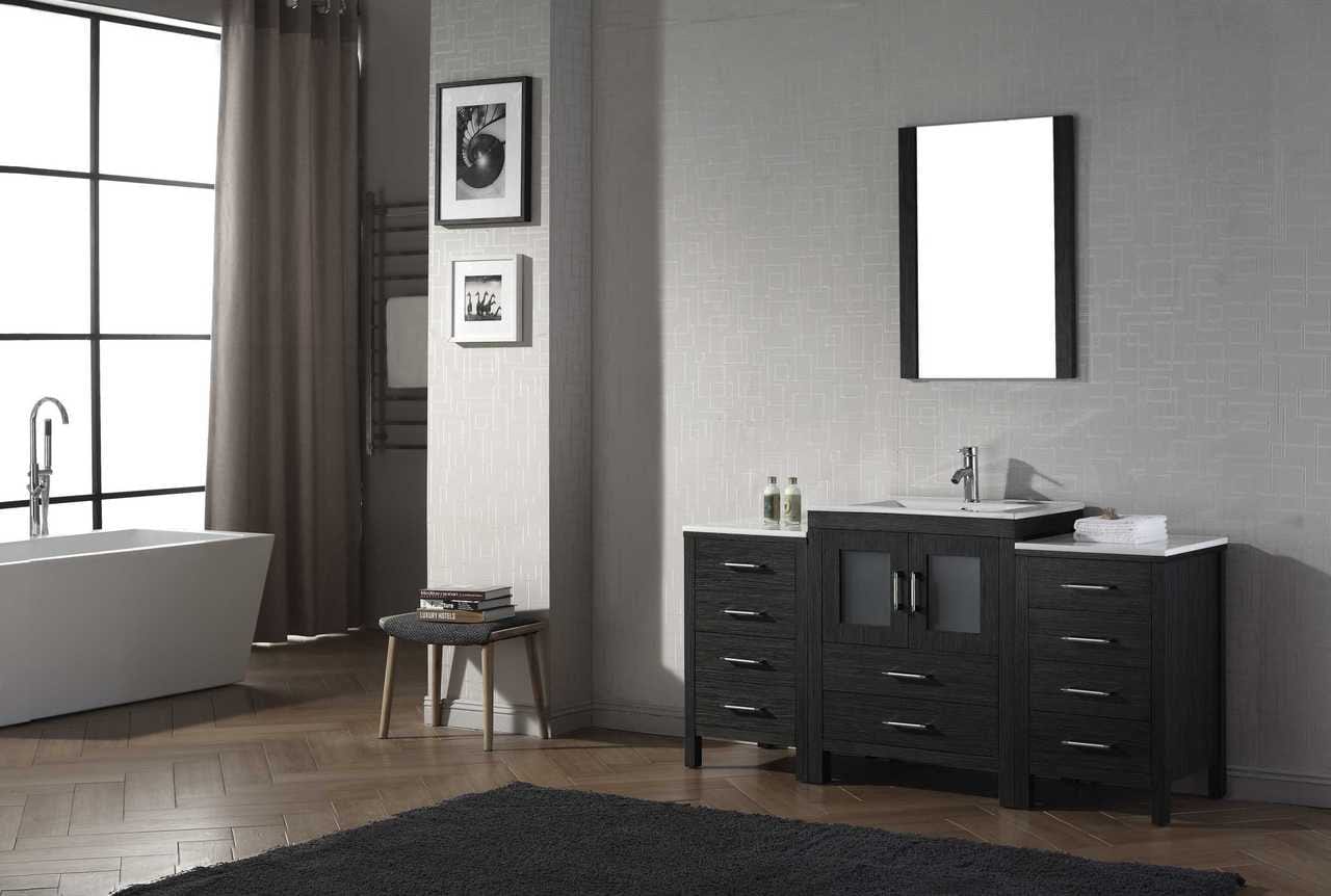 Virtu USA Vanities PS-104-BN Virtu USA Dior 64 Single Bathroom Vanity Set in Zebra Grey w/ Pure White Stone Counter-Top | Vessel Sink