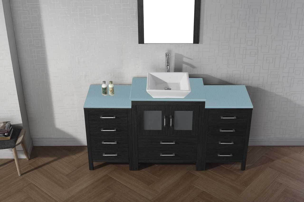 Virtu USA Vanities PS-104-BN Virtu USA Dior 64 Single Bathroom Vanity Set in Zebra Grey w/ Tempered Glass Counter-Top | Vessel Sink