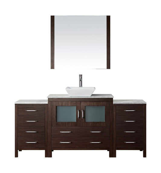 Virtu USA Dior 66" Single Bathroom Vanity Cabinet Set in Espresso w/ Italian Carrara White Marble Counter-Top