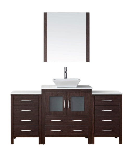 Virtu USA Dior 66 Single Bathroom Vanity Cabinet Set in Espresso w/ Pure White Stone Counter-Top