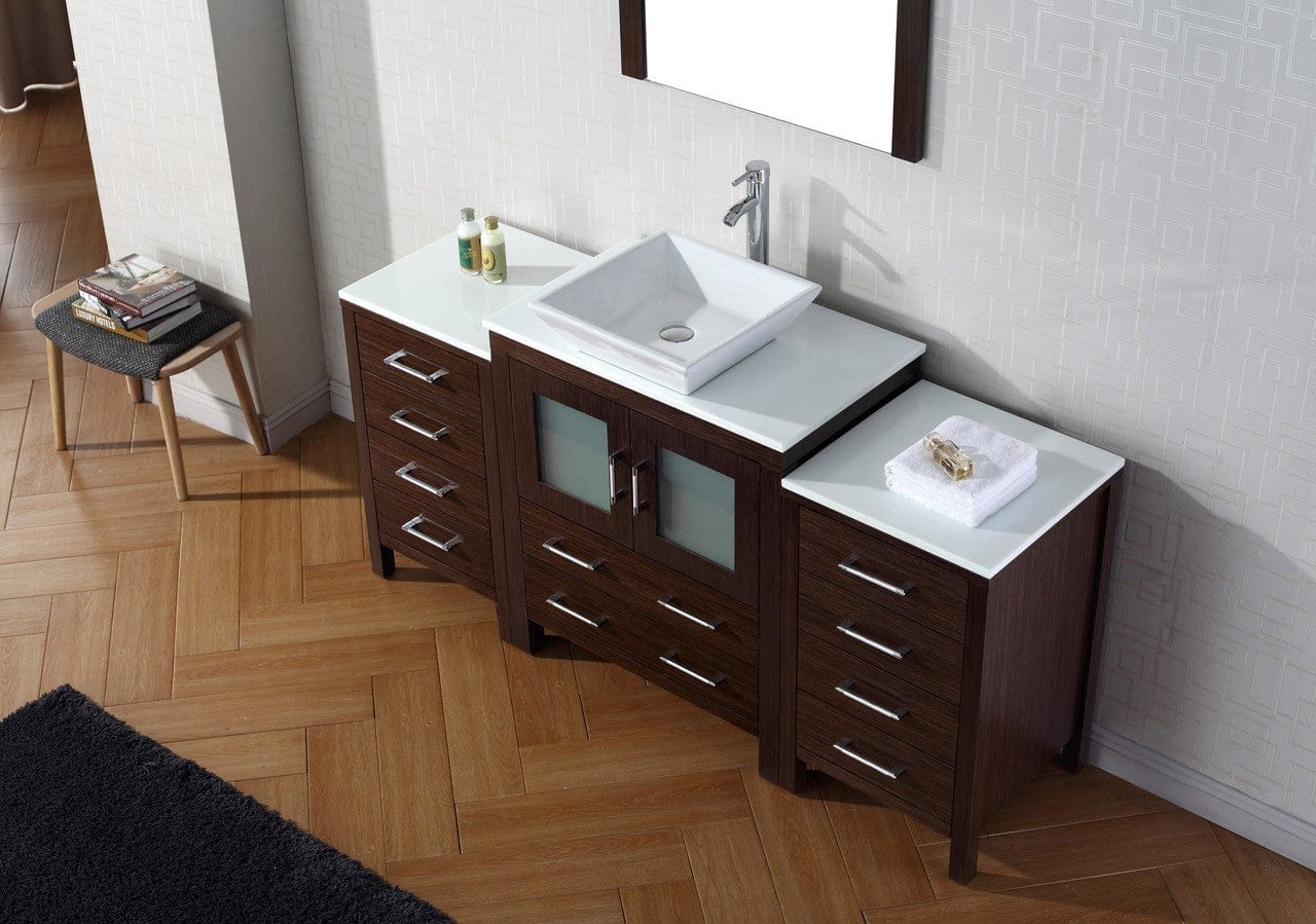 Virtu USA Vanities PS-104-BN Virtu USA Dior 66 Single Bathroom Vanity Set in Espresso w/ Pure White Stone Counter-Top | Vessel Sink
