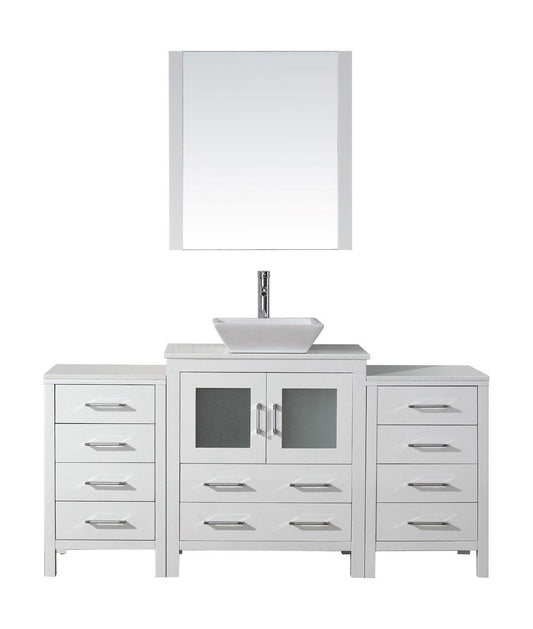 Virtu USA Dior 66" Single Bathroom Vanity Cabinet Set in White w/ Pure White Stone Counter-Top