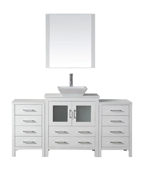 Virtu USA Dior 66 Single Bathroom Vanity Cabinet Set in White w/ Pure White Stone Counter-Top