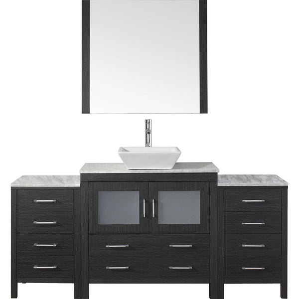 Virtu USA Dior 66 Single Bathroom Vanity Cabinet Set in Zebra Grey w/ Italian Carrara White Marble Counter-Top