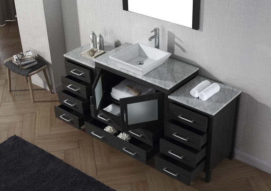 Virtu USA Dior 66 Single Bathroom Vanity Set in Zebra Grey w/ Italian Carrara White Marble Counter-Top | Vessel Sink