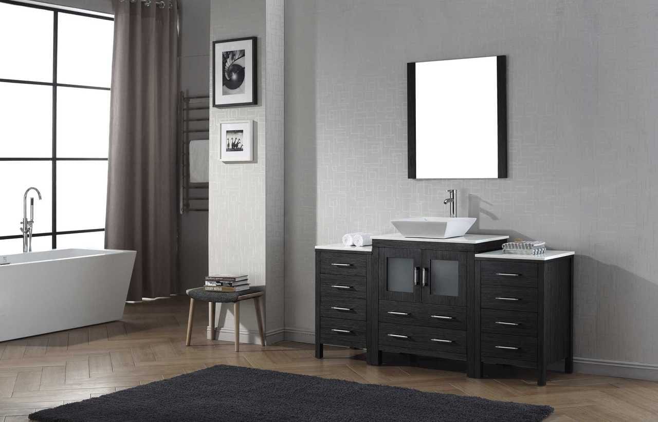 Virtu USA Vanities PS-104-BN Virtu USA Dior 66 Single Bathroom Vanity Set in Zebra Grey w/ Pure White Stone Counter-Top | Vessel Sink