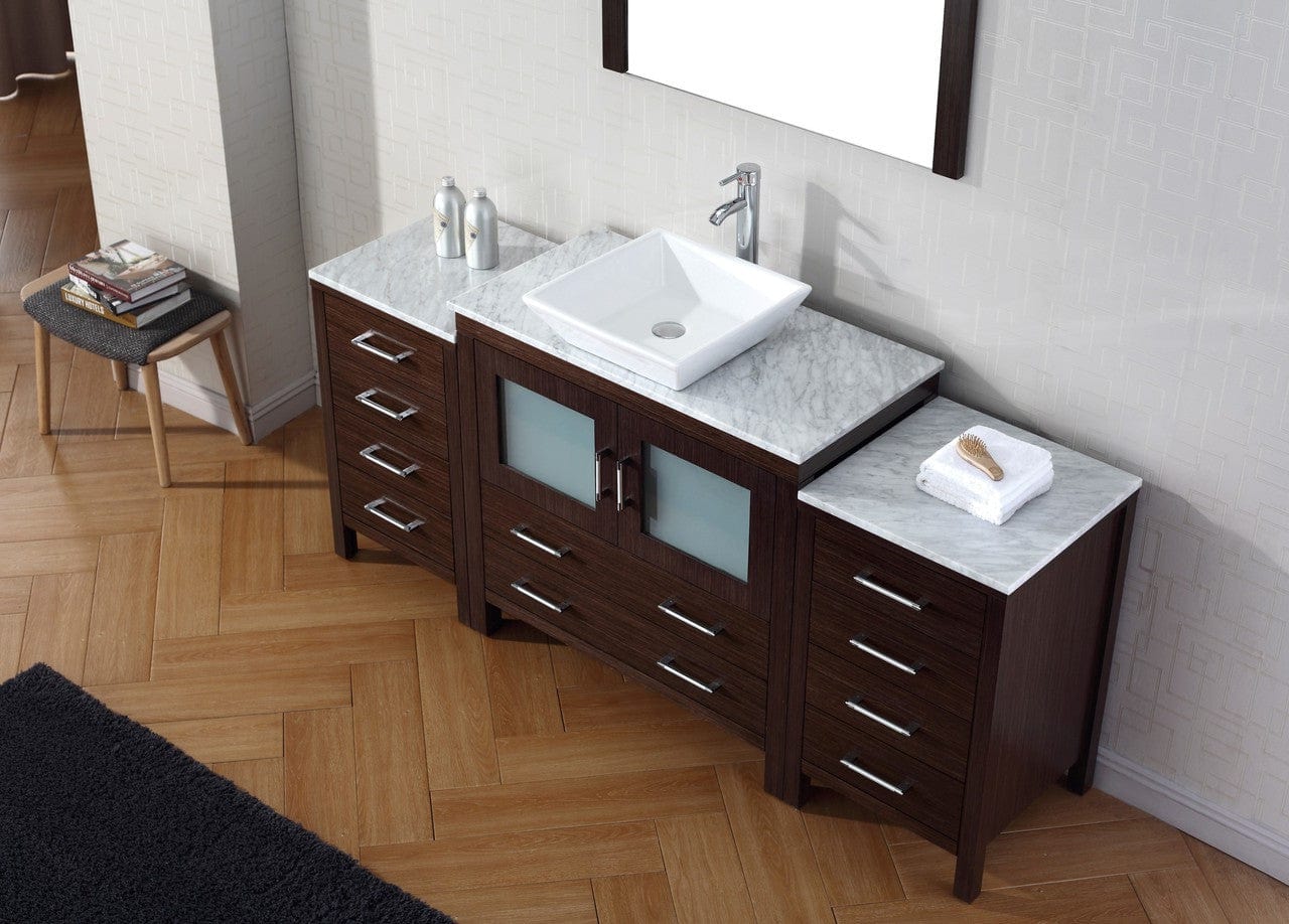Virtu USA Vanities PS-104-BN Virtu USA Dior 68 Single Bathroom Vanity Set in Espresso w/ Italian Carrara White Marble Counter-Top | Vessel Sink