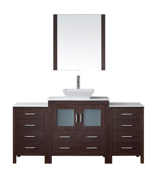 Virtu USA Dior 68 Single Bathroom Vanity Cabinet Set in Espresso w/ Pure White Stone Counter-Top