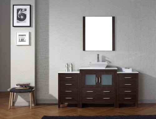 Virtu USA Dior 68" Single Bathroom Vanity Cabinet Set in Espresso w/ Pure White Stone Counter-Top