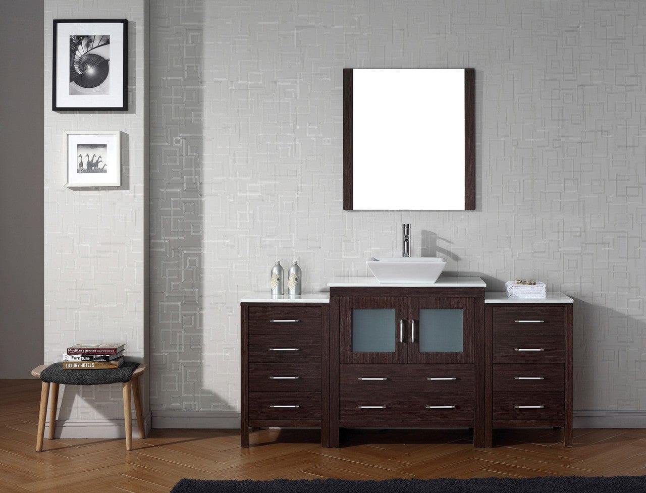 Virtu USA Dior 68" Single Bathroom Vanity Cabinet Set in Espresso w/ Pure White Stone Counter-Top