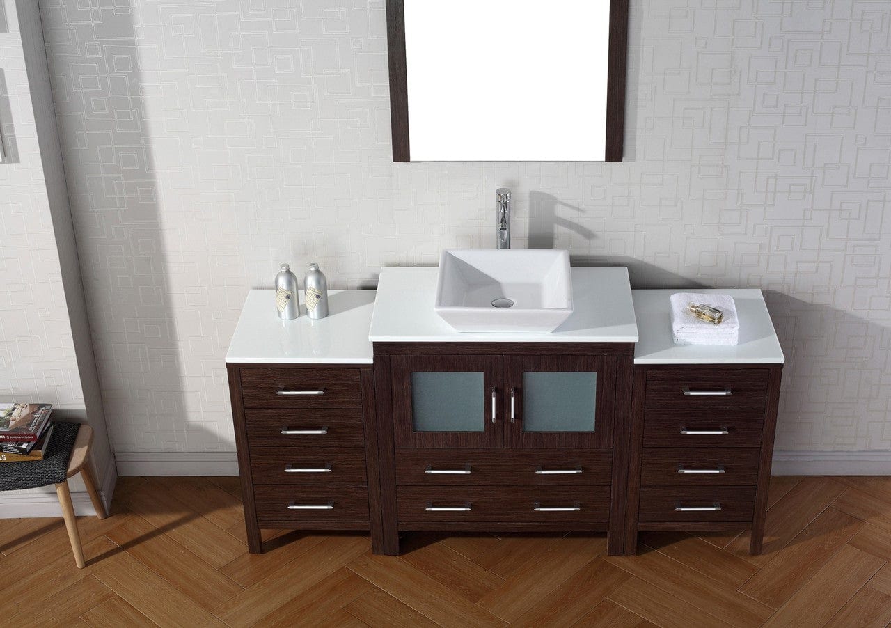 Virtu USA Dior 68 Single Bathroom Vanity Set in Espresso w/ Pure White Stone Counter-Top | Vessel Sink