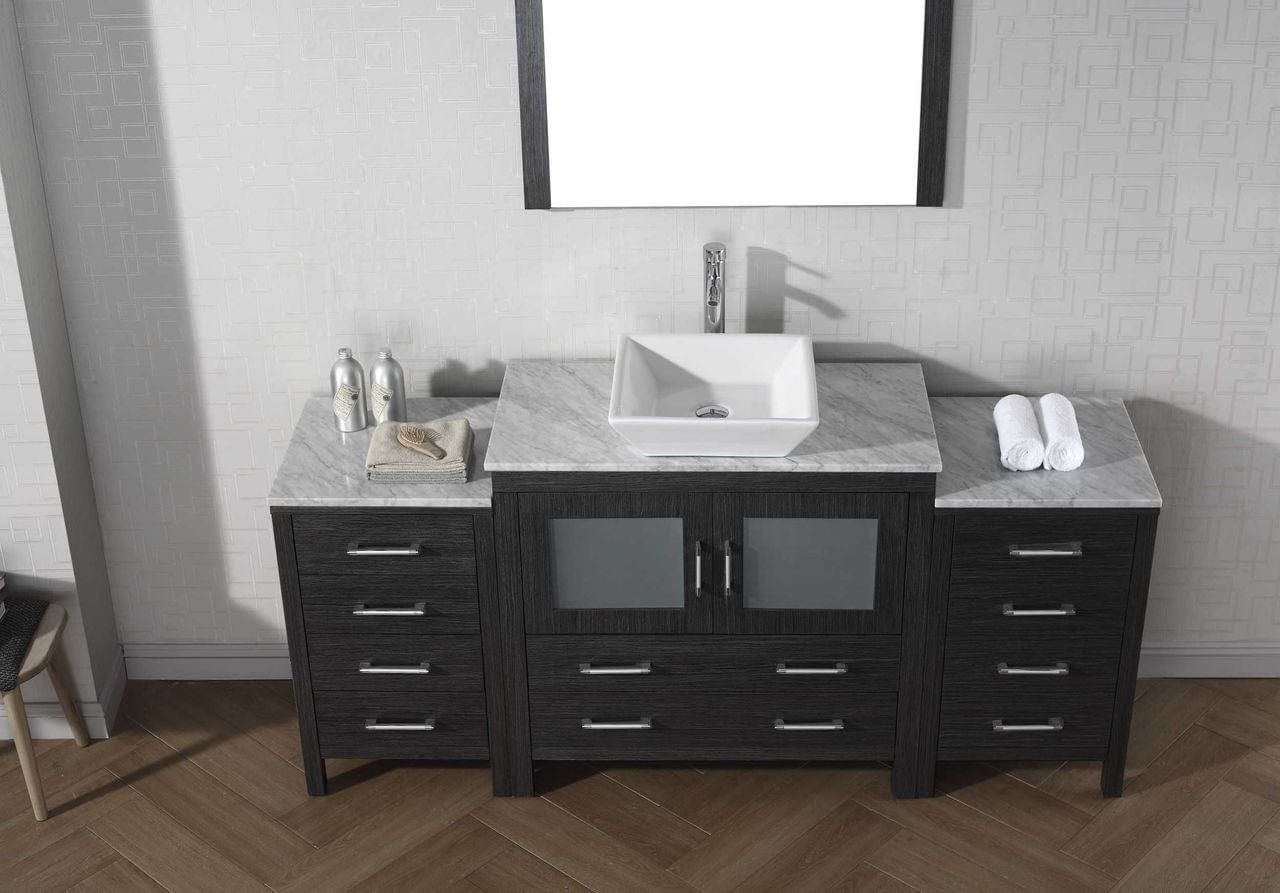 Virtu USA Vanities PS-104-BN Virtu USA Dior 68 Single Bathroom Vanity Set in Zebra Grey w/ Italian Carrara White Marble Counter-Top | Vessel Sink
