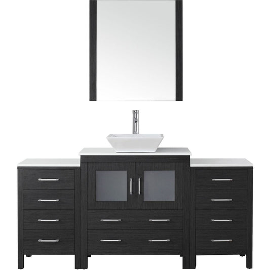 Virtu USA Dior 68" Single Bathroom Vanity Cabinet Set in Zebra Grey w/ Pure White Stone Counter-Top