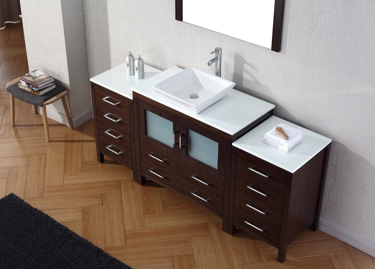 Virtu USA Vanities PS-104-BN Virtu USA Dior 72 Single Bathroom Vanity Set in Espresso w/ Pure White Stone Counter-Top | Vessel Sink