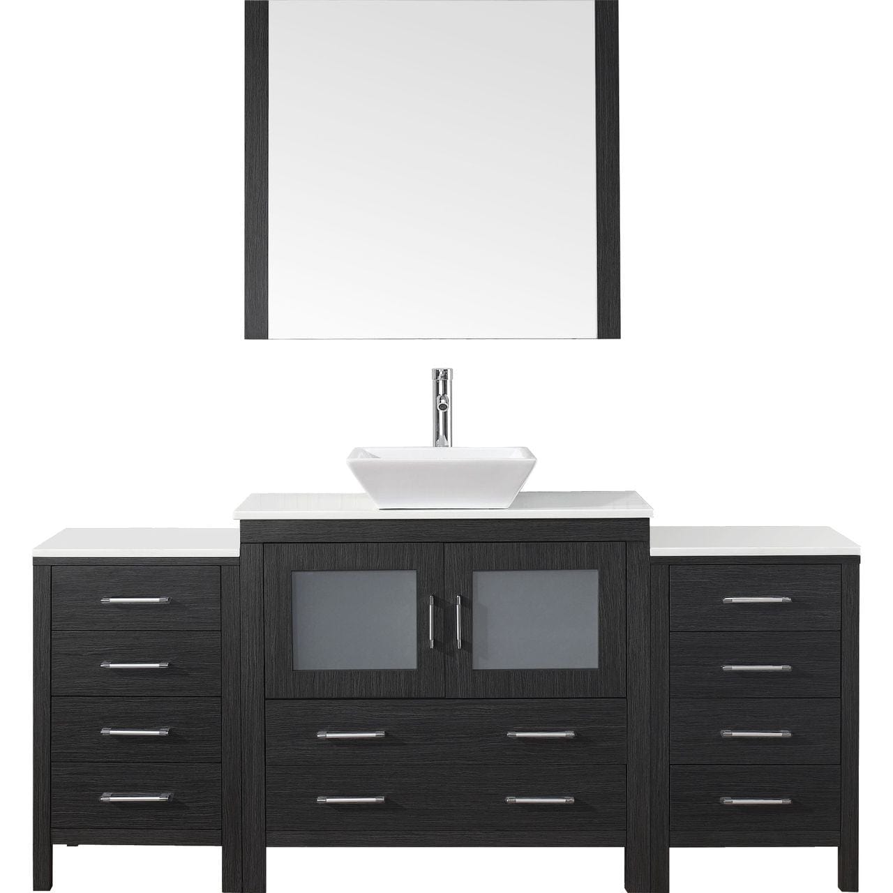 Virtu USA Dior 72" Single Bathroom Vanity Cabinet Set in Zebra Grey w/ Pure White Stone Counter-Top
