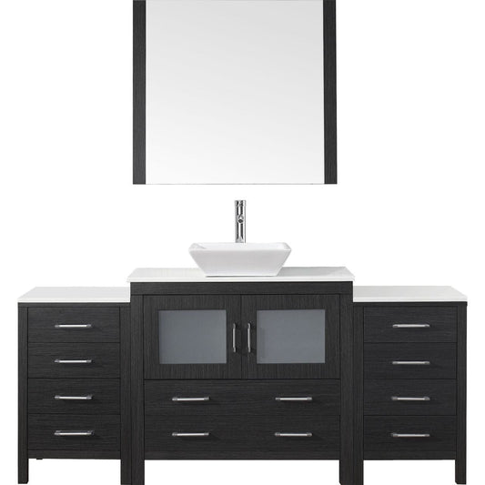 Virtu USA Dior 72" Single Bathroom Vanity Cabinet Set in Zebra Grey w/ Pure White Stone Counter-Top