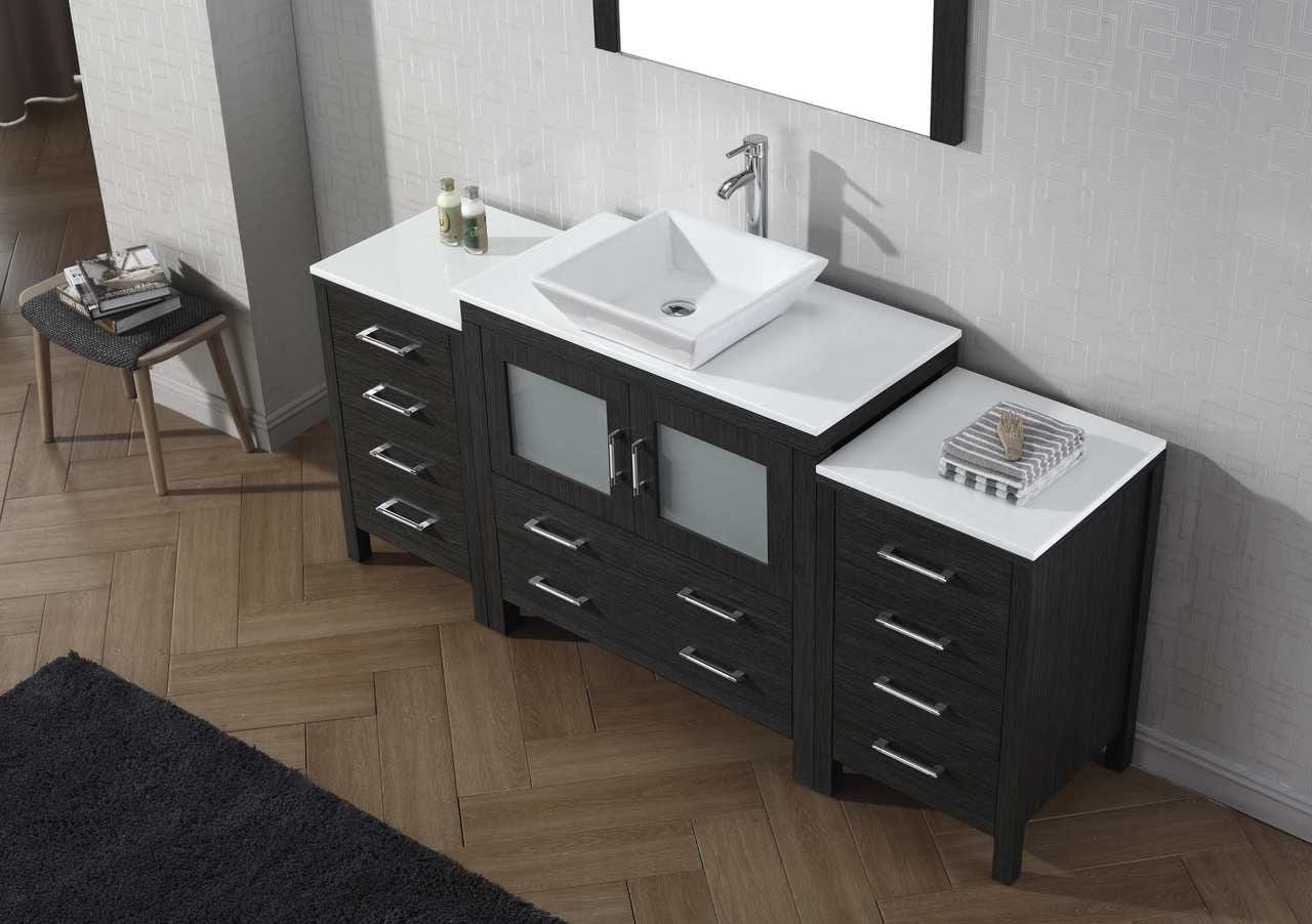 Virtu USA Dior 72 Single Bathroom Vanity Set in Zebra Grey w/ Pure White Stone Counter-Top | Vessel Sink