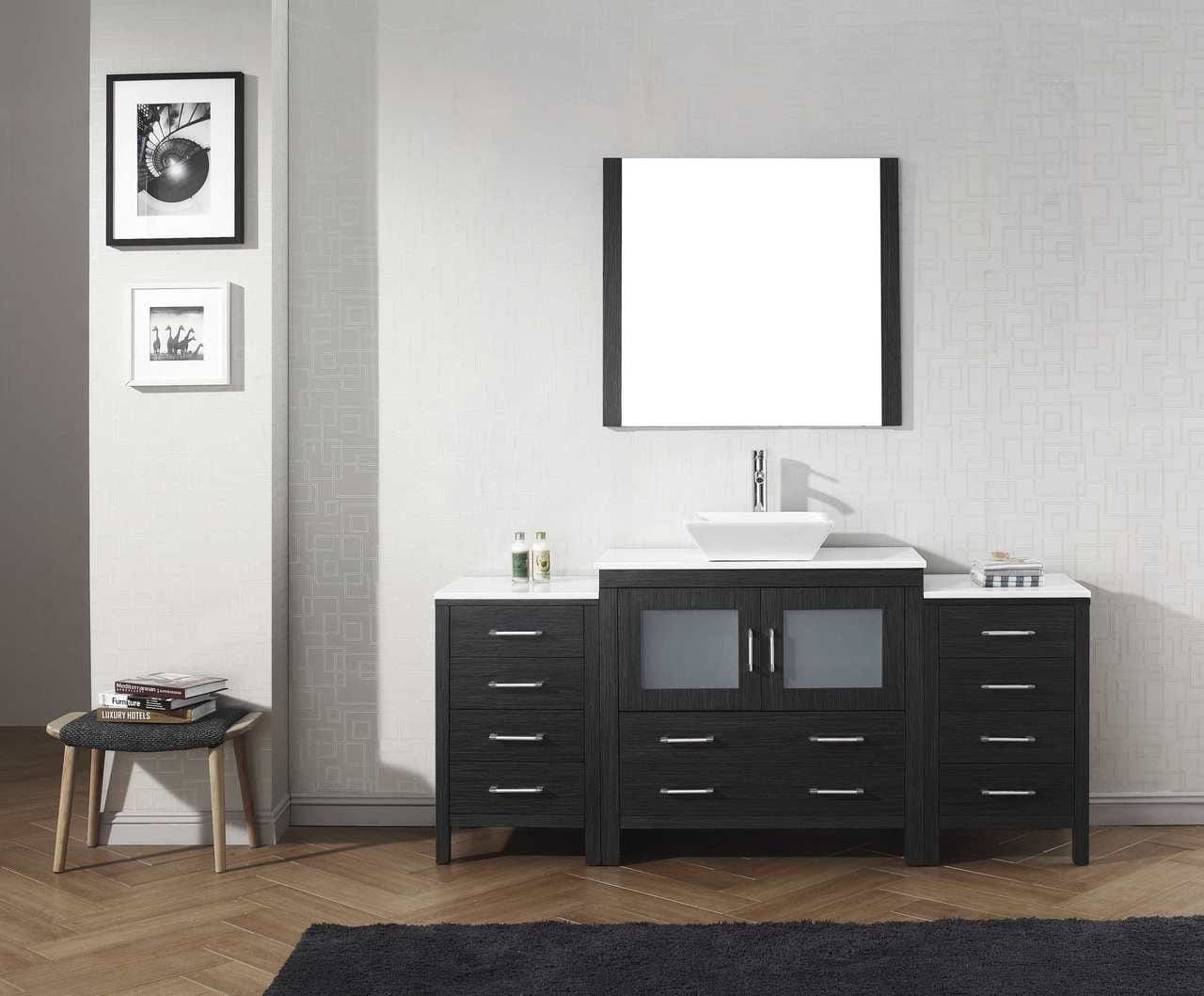Virtu USA Vanities PS-104-BN Virtu USA Dior 72 Single Bathroom Vanity Set in Zebra Grey w/ Pure White Stone Counter-Top | Vessel Sink