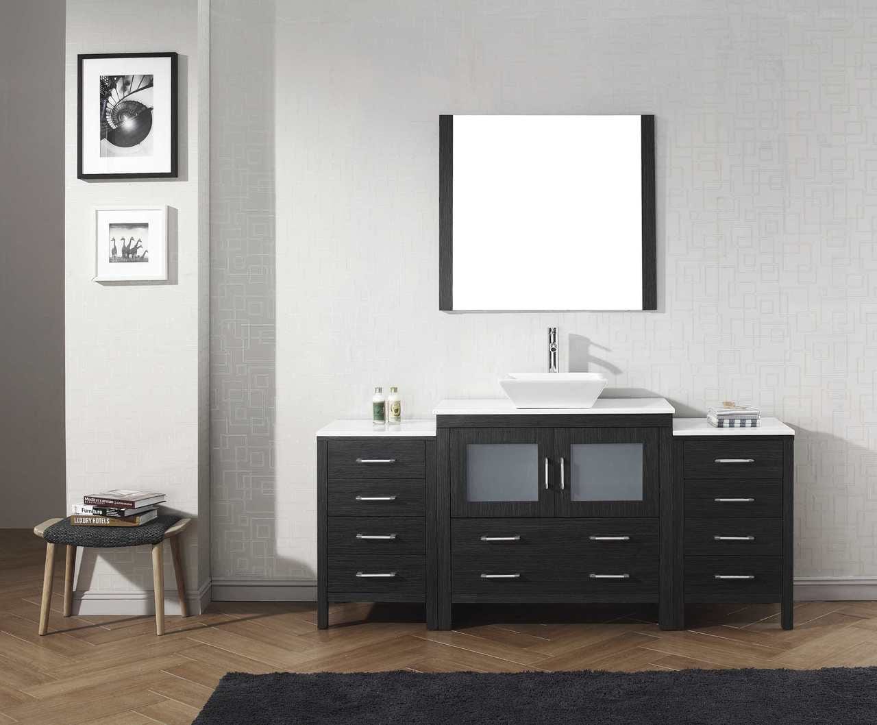 Virtu USA Dior 72 Single Bathroom Vanity Set in Zebra Grey w/ Pure White Stone Counter-Top | Vessel Sink