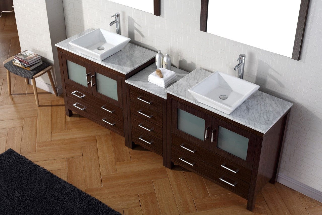 Virtu USA Vanities PS-104-BN Virtu USA Dior 78 Double Bathroom Vanity Set in Espresso w/ Italian Carrara White Marble Counter-Top | Vessel Sink