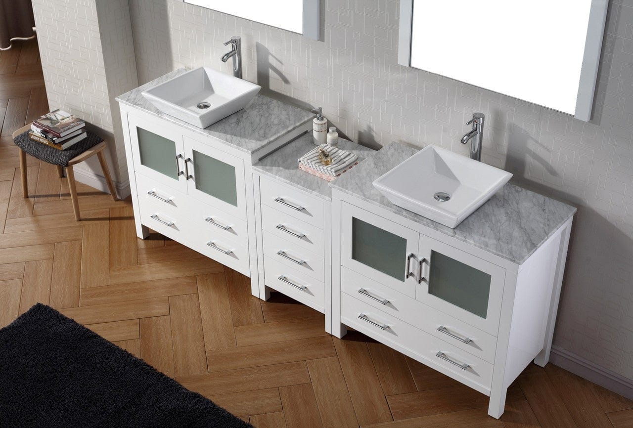 Virtu USA Vanities PS-104-BN Virtu USA Dior 78 Double Bathroom Vanity Set in White w/ Italian Carrara White Marble Counter-Top | Vessel Sink
